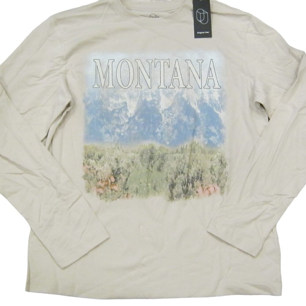 MONTANA Original Use Long Sleeve Graphic Tee Shirt Beige Tan Medium